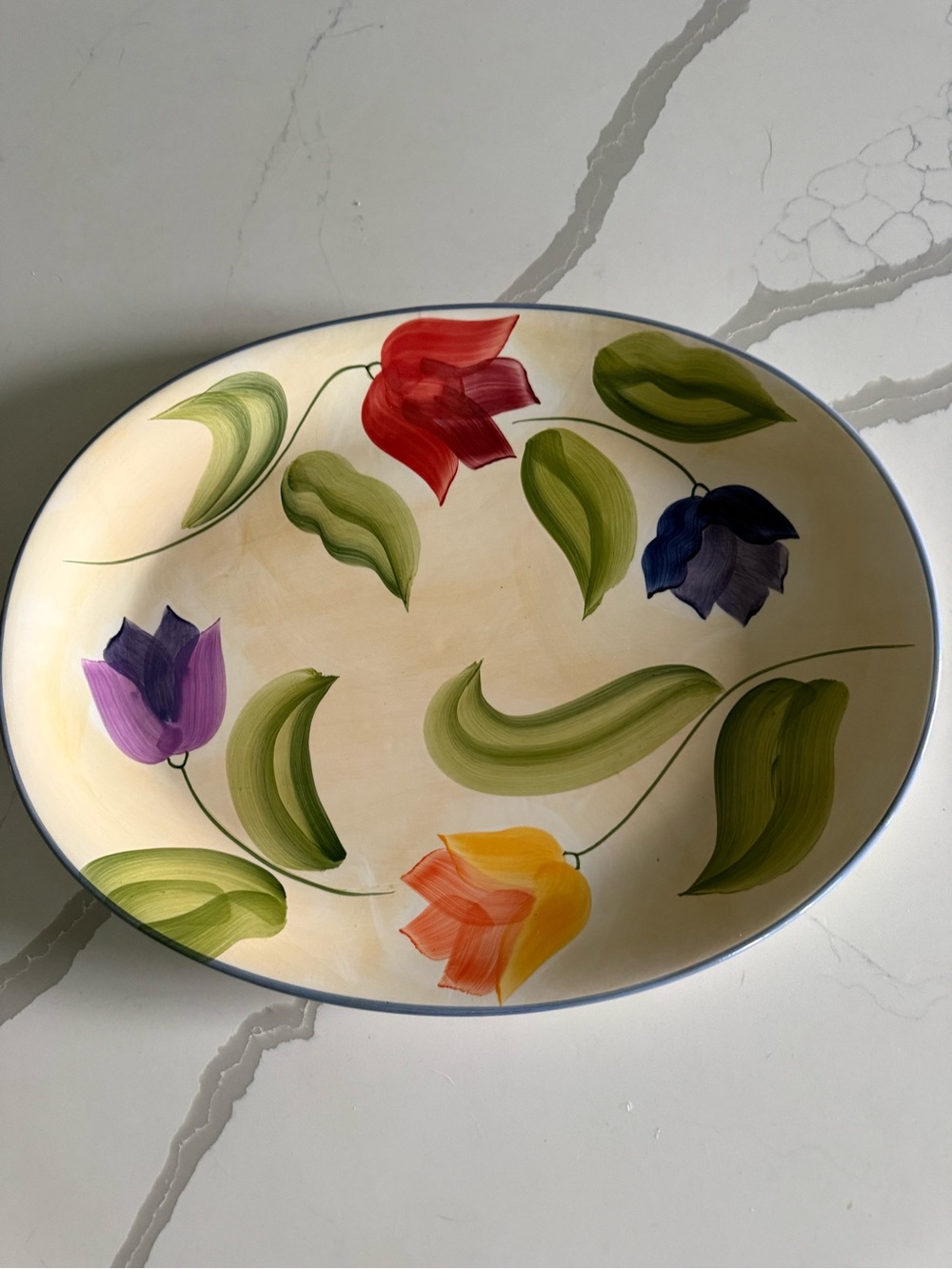 Hand-Painted Floral Ceramic Serving Platter - Multicolor